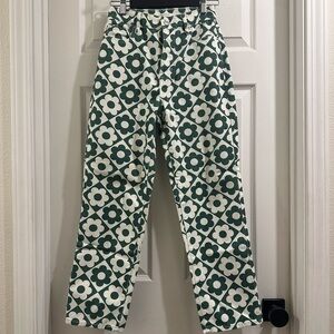 NWT PacSun Love Daisy High Rise Straight Green Pattern Jeans